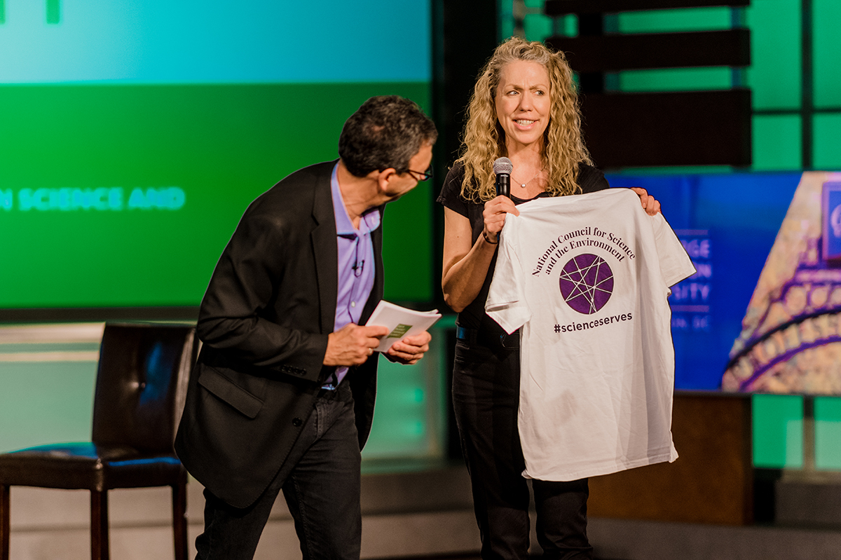 National Council for Science and the Environment Executive Director Michelle Wyman announced with Frank Sesno that they are offering all Storyfest finalists a waived conference fee for the 2020 NCSE conference, and the students&#039; work will be displayed prominently.